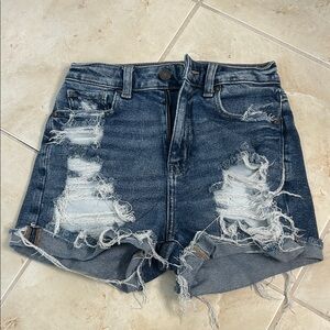 American Eagle Distressed Dark Wash Denim Mom Shorts